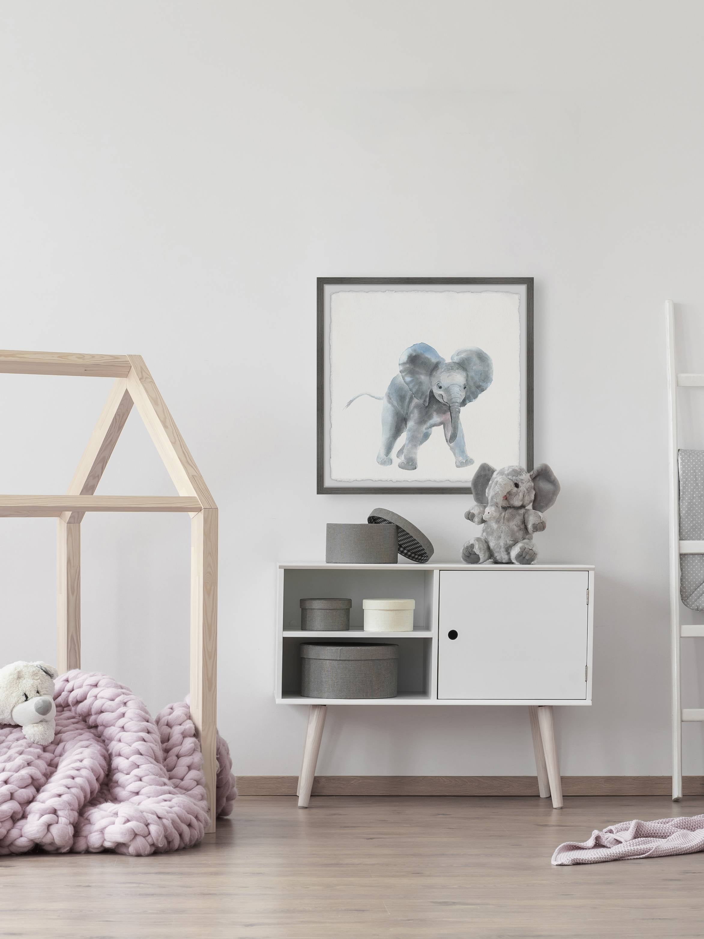Marmont Hill Playful Elephant Framed Wall Art, 18.00" x 1.50"