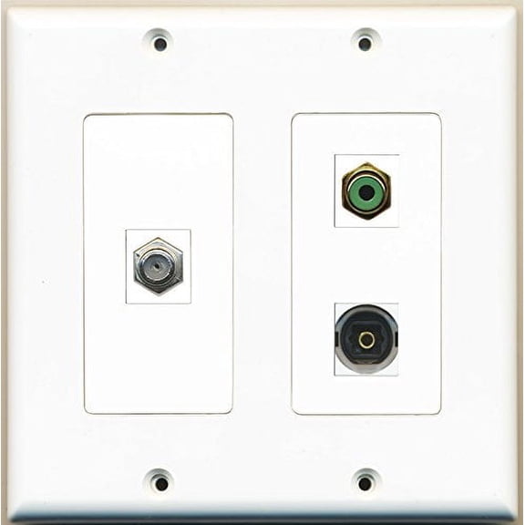 RiteAV - 1 Port RCA Green 1 Port Coax Cable TV- F-Type 1 Port Toslink - 2 Gang Wall Plate