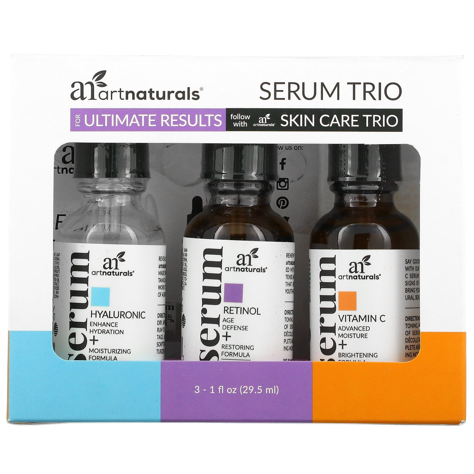 New Vegan AN Art Naturals Serum Trio Set of 3 Travel Minis .33fl oz (10 ml)