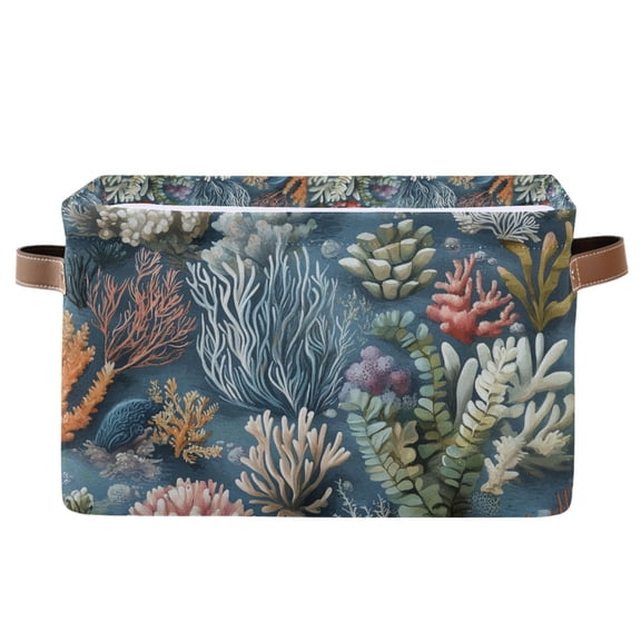 Yayeee Canvas Storage Basket with Handles for Shelves Fabric Bins Closet Organizer, Sea Plants Pattern