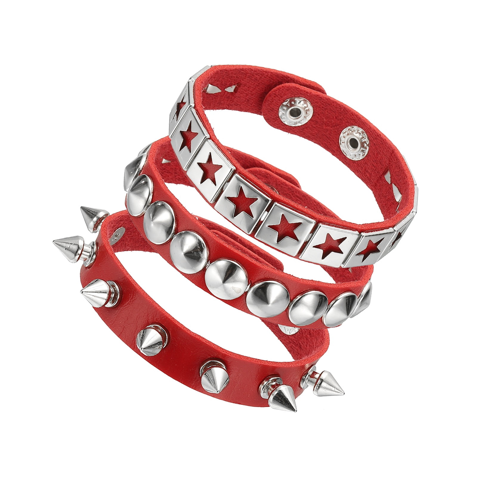 Uxcell 3Pcs Rock Punk Spiked Leather Bracelet Set, 8.7