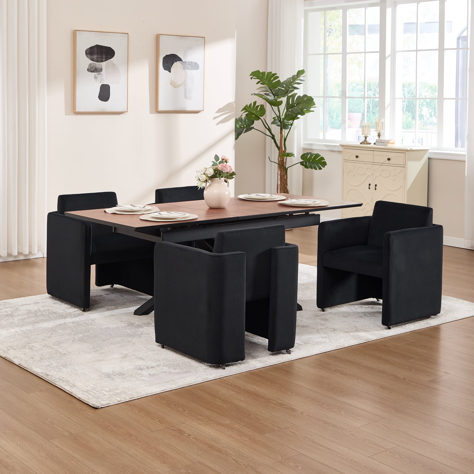 Leumius Modern Barrel Dining Chair, Accent Kitchen Chair with Arms Comfy Velvet Fabric, Side Chair for Living Room Home Office Reception, Black