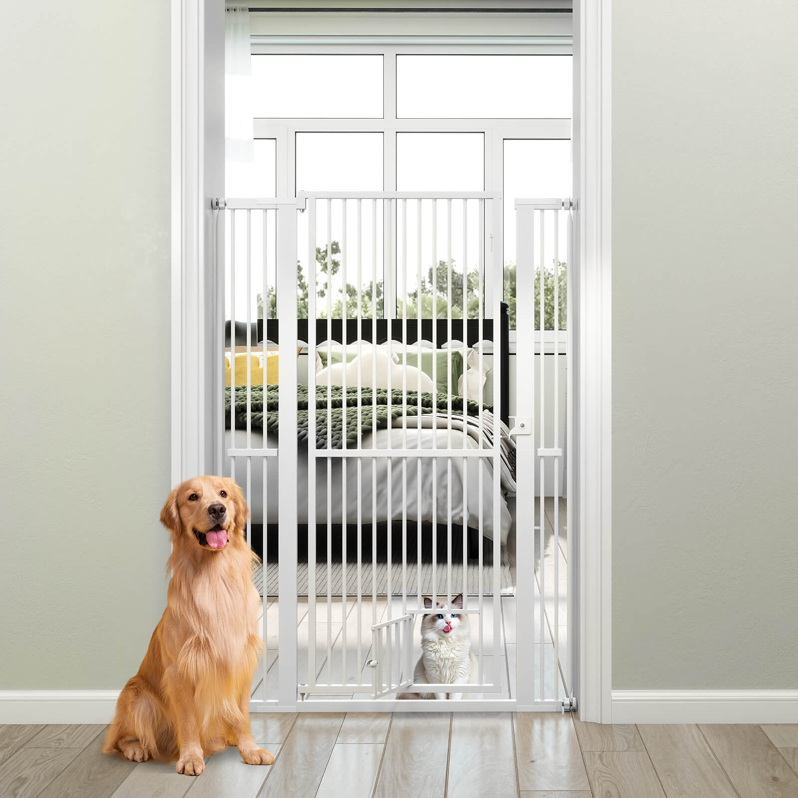Costway 59” Extra Tall Pet Gate with 30.5”-41” Width & 2 Extension Kits 1.37” Gap