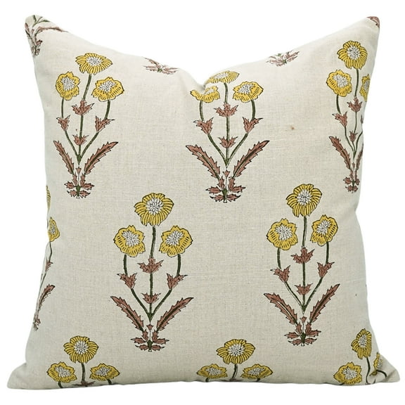 Fabdivine Floral "Pure Linen" Indoor Lumbar Decorative Throw Pillow Cushion for Couch,sofa, Patio ,12"X20", Mustard