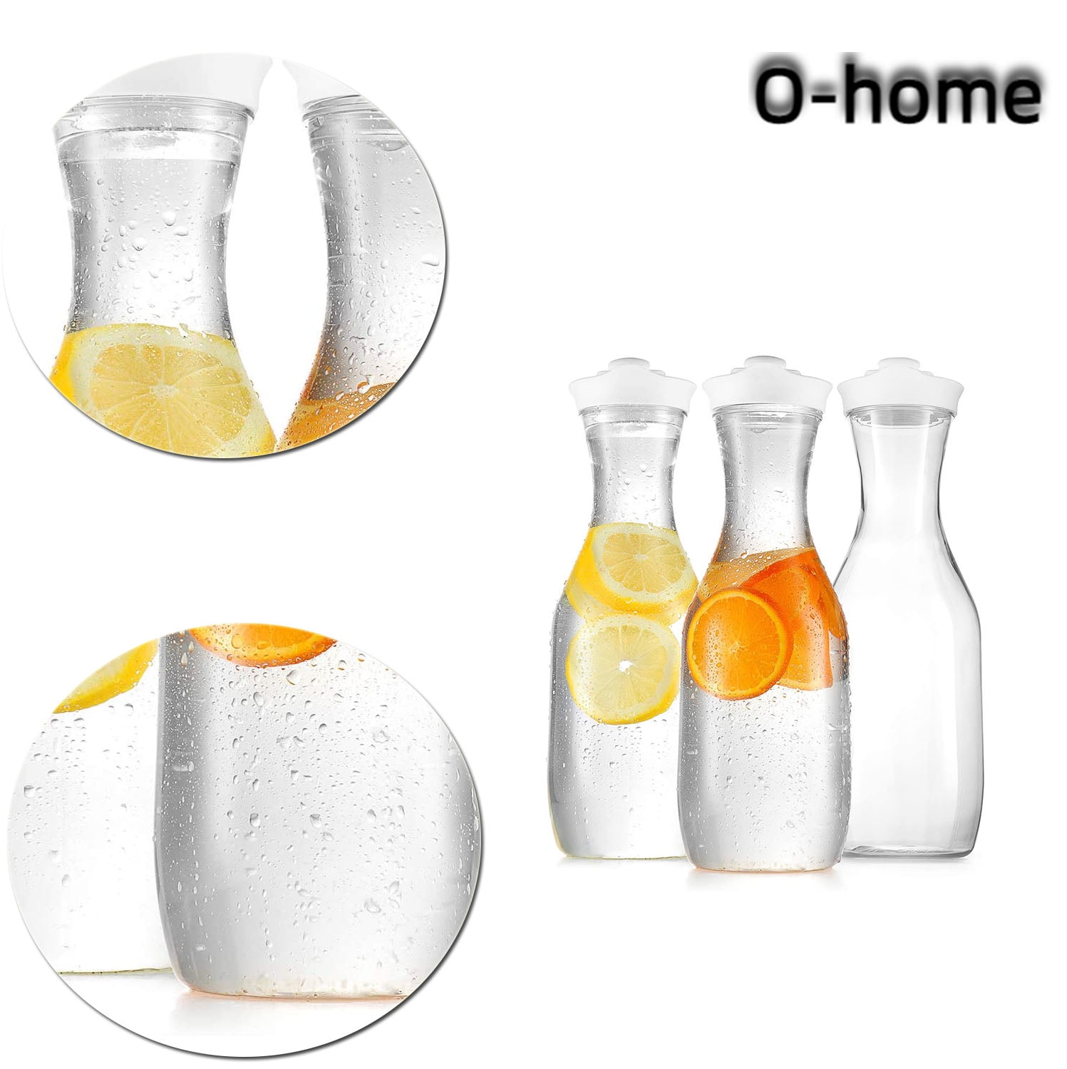 Plastic Juice Carafe with Lids (Set of) 32 oz Carafes for Mimosa