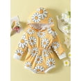 thumbnail image 2 of Qmyliery Baby Fall Winter Hooded Romper, Long Sleeve Elastic Waist Daisy Print One-Piece Bodysuit,0-24 Months, 2 of 9