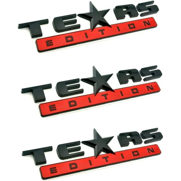 Muzzys (Set of THREE) Texas Edition BLACK and RED 3M Stick On Emblem Badge FITS GMC Sierra Chevy Silverado Suburban Tahoe Ford F150 Dodge Ram Nissan Titan Truck
