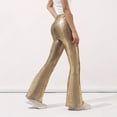 thumbnail image 4 of FAOWME Ladies Flared Pants High Waist Solid Color Comfortable Stylish Slim Fit Bodycon Trousers For Casual Daily Wear,Gold,L, 4 of 9