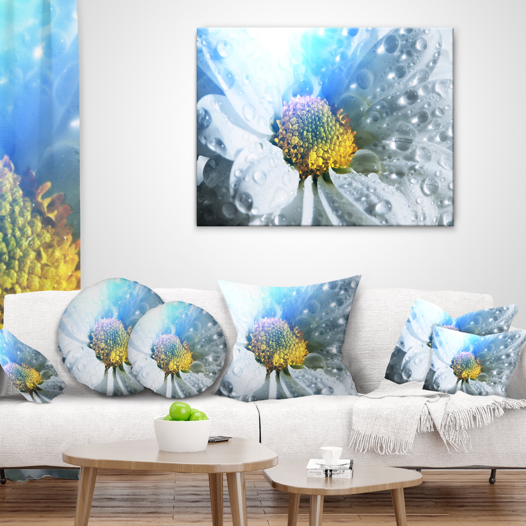 Designart Large White Flower with Raindrops - Floral Throw Pillow - 18x18