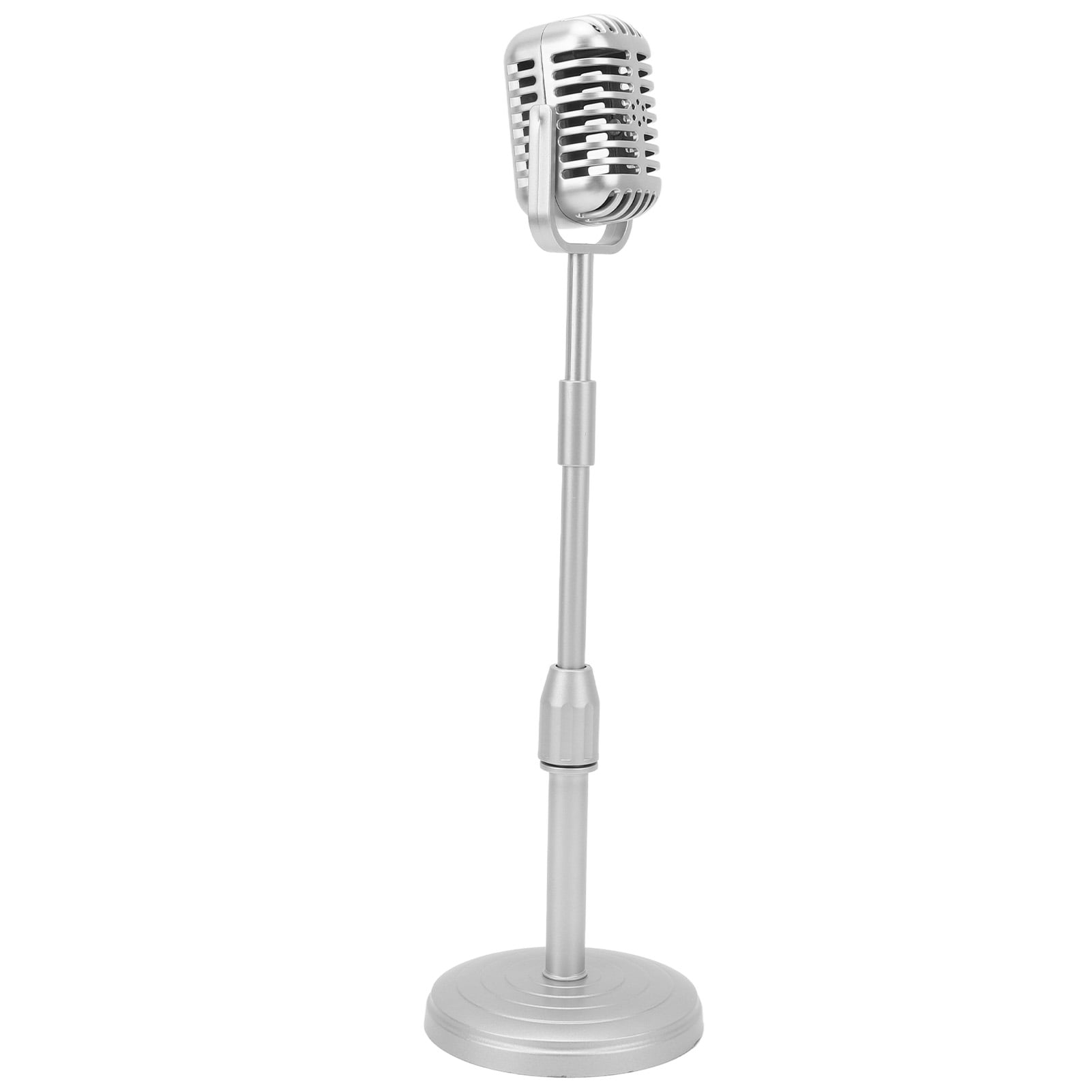 Retro Microphone Props Liftable Realistic Lightweight Fake Vintage Microphone Model for Shooting Cosplay Silver