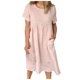 thumbnail image 1 of Vestido largo retro con bolsillo y cuello redondo de manga corta sólida a la moda para mujer Pompotops ghjkhdj12652, 1 of 6