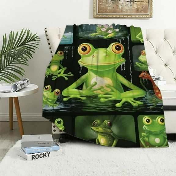 ARISTURING Funny Frog Blanket Gifts for Kids Teens Adults Cute Cartoon Green Frog Print Throw Blankets Super Soft Cozy Warm Plush Flannel Blanket for Couch Bed Sofa Chair Living Room Decor