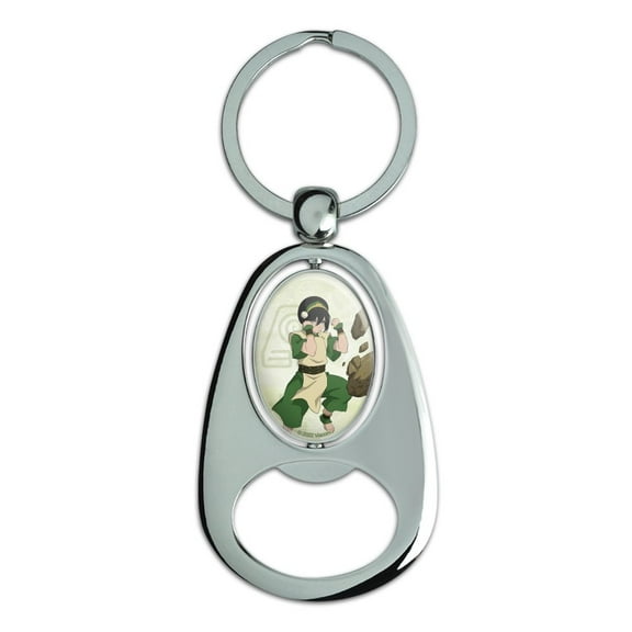 Avatar the Last Airbender Toph Keychain Chrome Metal Spinning Oval Bottle Opener