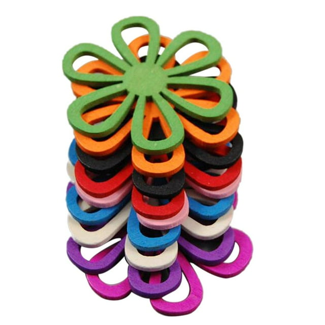 lionlar Bright Candy Color DIY Craft Assorted Wooden Flower-shape Beads - 50 Pieces for