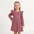 thumbnail image 4 of Hotiary 2-7Y Girls Fall Winter Casual Ribbed Knit Dresses Ruffle Long Sleeve Sweater Dress Button Party Holiday Dress, 4 of 8