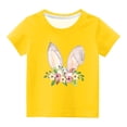 thumbnail image 1 of Penkiiy T-Shirts de Pâques pour Enfants Garçons Filles Mode Oreilles de Lapin de Pâques Imprimé Col Rond Manches Courtes 5 Ans Jaune, 1 of 4