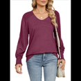 thumbnail image 1 of Camisas Casuales Holgadas de Larga para Mujer, Blusas Fruncidas con Cuello en V, Blusas de Moda. Vino Tinto S, 1 of 10