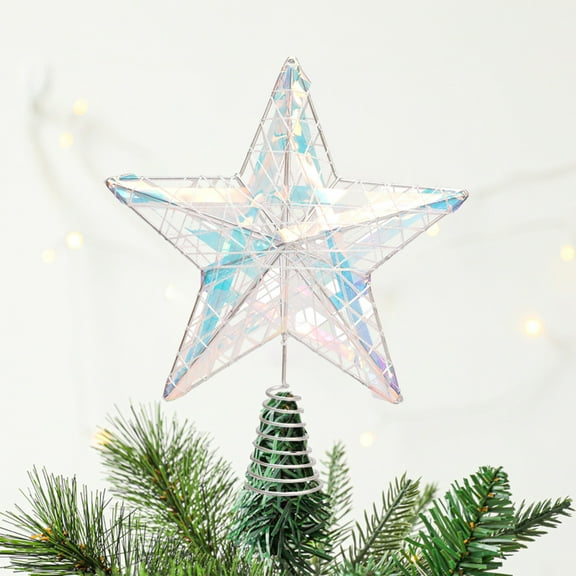 Christmas Tree topper, Star Tree topper, Glittering Lighted Christmas Tree topper for Holiday Decor, Iron Metal Five Point Star Shaped Tree top with Built-In Lights for Xmas Decorations