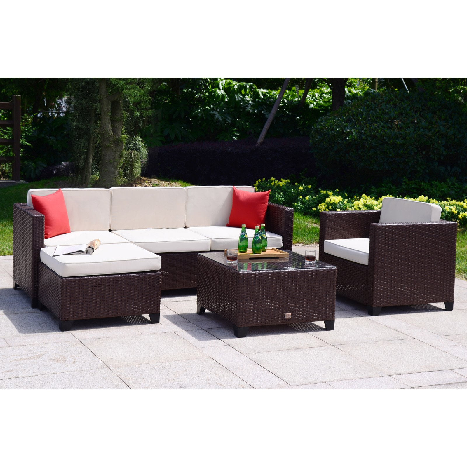Cloud Mountain 6 Piece Rattan Wicker Furniture Set Outdoor Patio Garden Sectional Sofa Set by Cloud Mountain