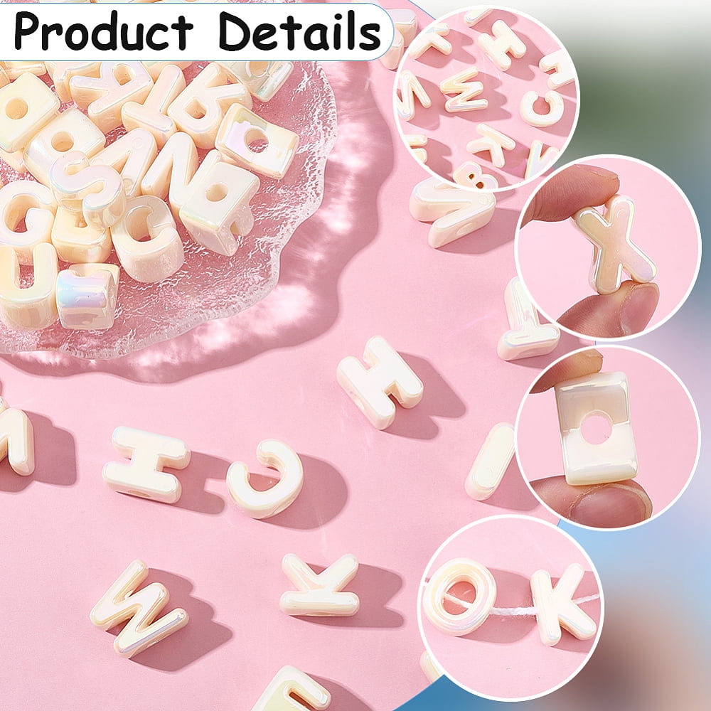 52Pcs 26 Styles UV Plated Acrylic European Beads Large Hole Beads Pearlized Letter A~Z 20~21x8.5~21x13.5~14mm Hole: 6mm 2pcs/style