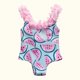 thumbnail image 2 of Traje de baño de una pieza Herrnalise para niñas, sin mangas, con dobladillo con volantes, para bebés, moderno y bonito bikini con estampado de frutas, de 1 a 5 años, verde, 2 of 8