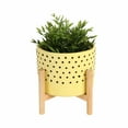 thumbnail image 6 of Flower Pot Planter On Stand for Home Decor - Ceramic Stoneware Indoor and Outdoor Garden Flower Pot for Orchids - Wooden Stand and Dot-Pattern Design for Living Room or Patio Display - 9", Yellow, 6 of 12