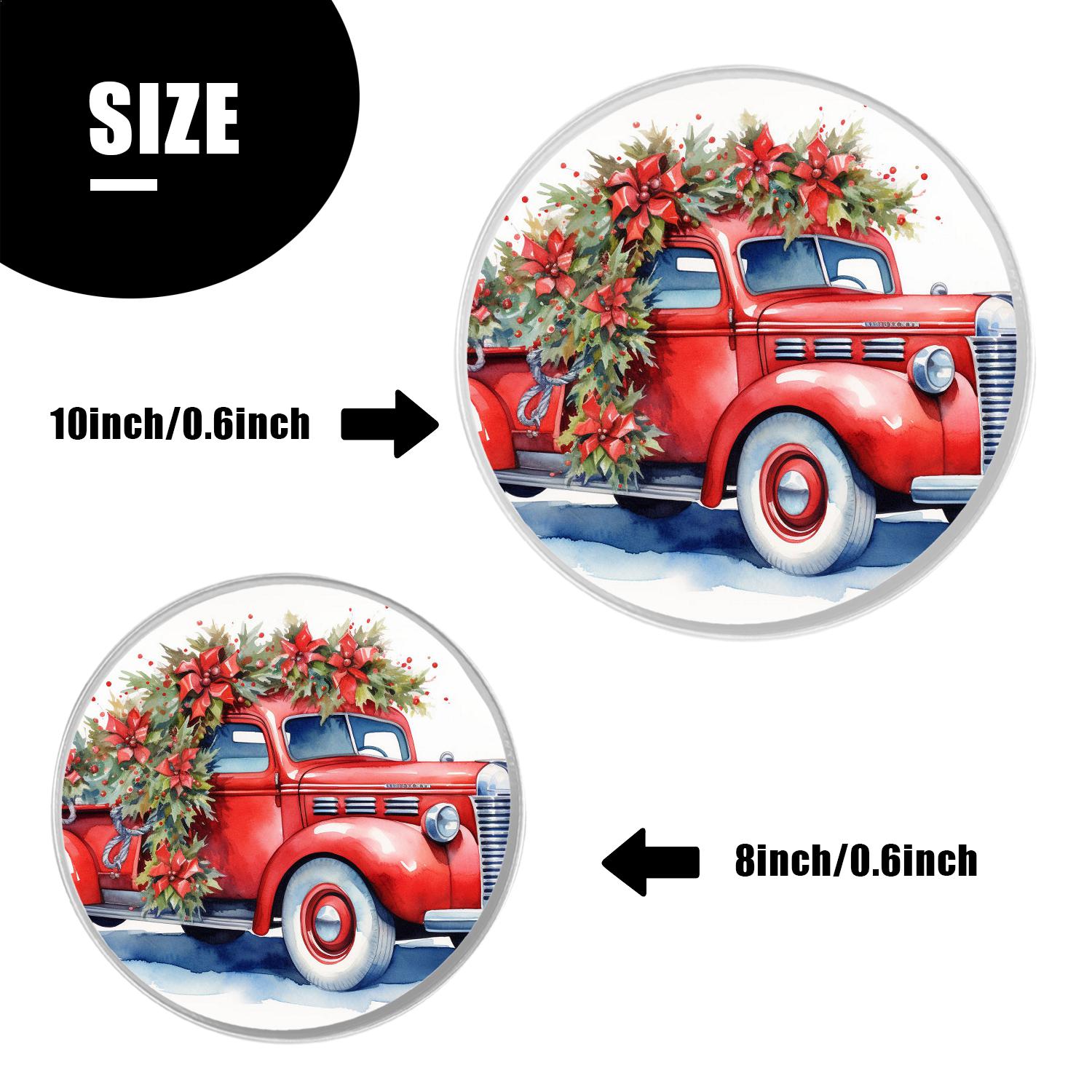 Round Stove Burner Covers 4 Pcs Round Gas Stove Burner Cover 8Inch And 10Inch for ,Blue Wooden Christmas Truck Poinsettia Elegant