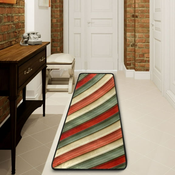 Ryvnso Green Red Stripes Hallway Runner Rugs Floor Carpet Non Slip Entryway Mat 2' x 6'