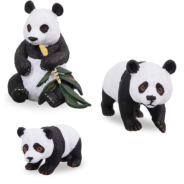 Juego de 3 piezas de figuras de panda sólidas, juego familiar de figuras de animales de la selva de plástico realistas de 2-4 pulgadas con pandas de bambú y bebé, adornos educativos para pasteles