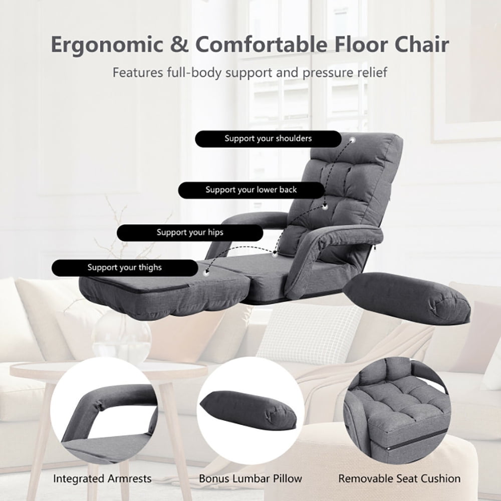 Finihen Folding Lazy Sofa Chair, Floor Chair, Folding Lazy Floor Chair Sofa with Armrests and Pillow, for Living Room, Bedroom, for Gaming, Reading, Gray Finihen Folding Lazy Sofa Chair, Floor Chair, Folding Lazy Floor Chair Sofa with Armrests and Pillow, for Living Room, Bedroom, for Gaming, Reading, Gray