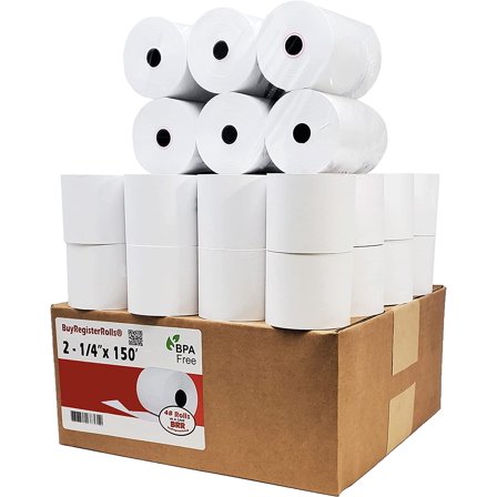 2 1/4 in x 150 ft Calculator Paper Rolls (50 Rolls – 55 GSM) 2.25" x 150' Adding Machine Tape 1-Ply Bond Receipt Paper for El-1750 1801 P23 XE A155 A152 A150 A130 ERC 340 380 322 ER 250 220