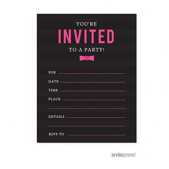 Modern Black and White Stripes Wedding Blank Party Invitations with Envelopes, 20-Pack
