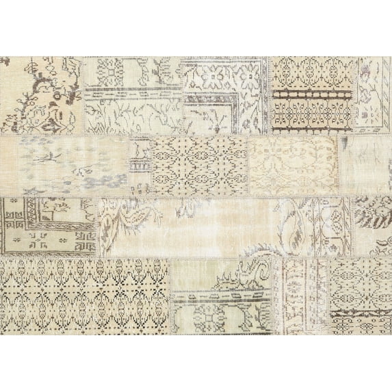 Ahgly Company Indoor Rectangle Contemporary Light French Beige Brown Patchwork Area Rugs, 8' x 10'