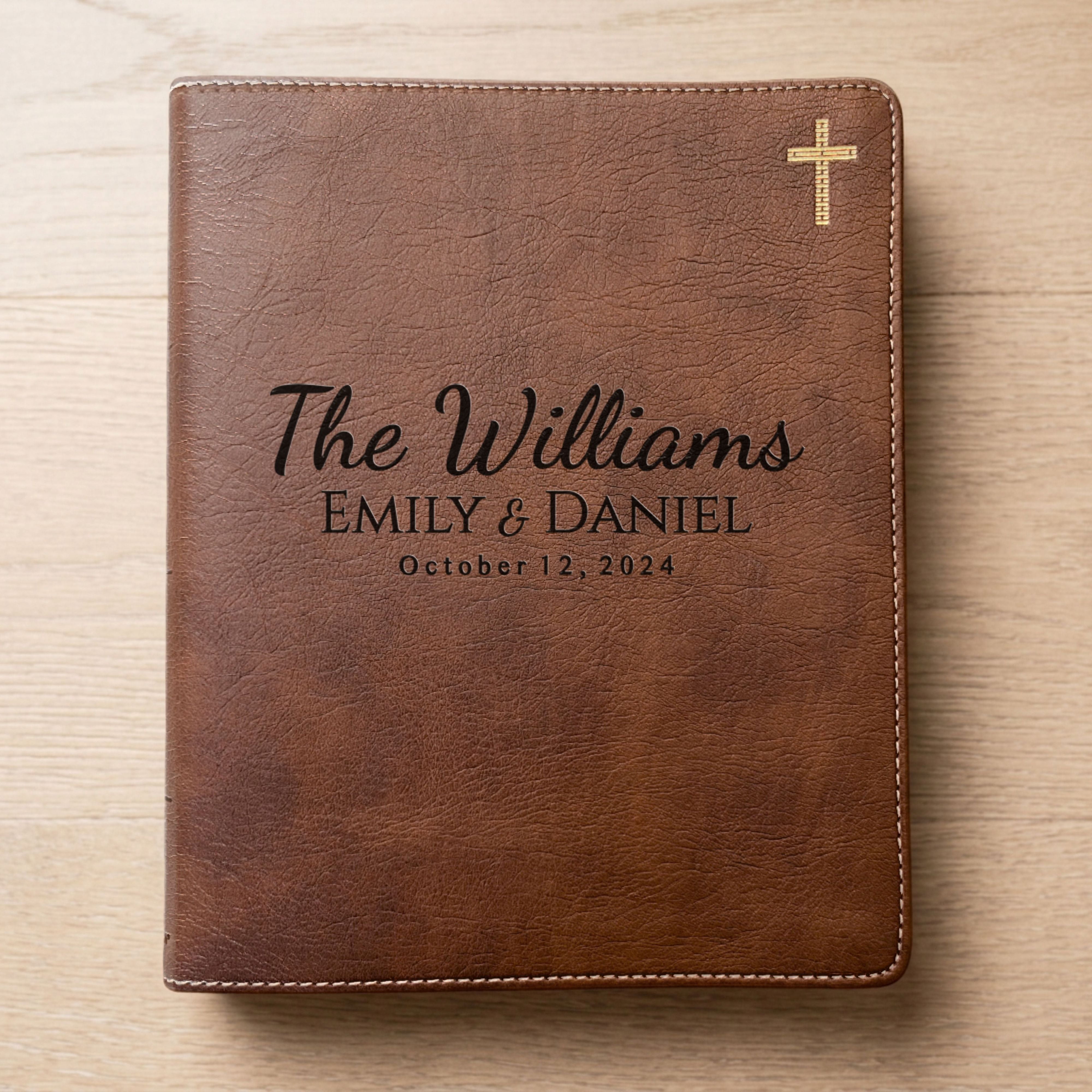 Personalized NIV Wide Margin Journaling Bible, Red Letter Family Bible Set with Tabs & Highlighters, Custom Gift for Wedding or Anniversary