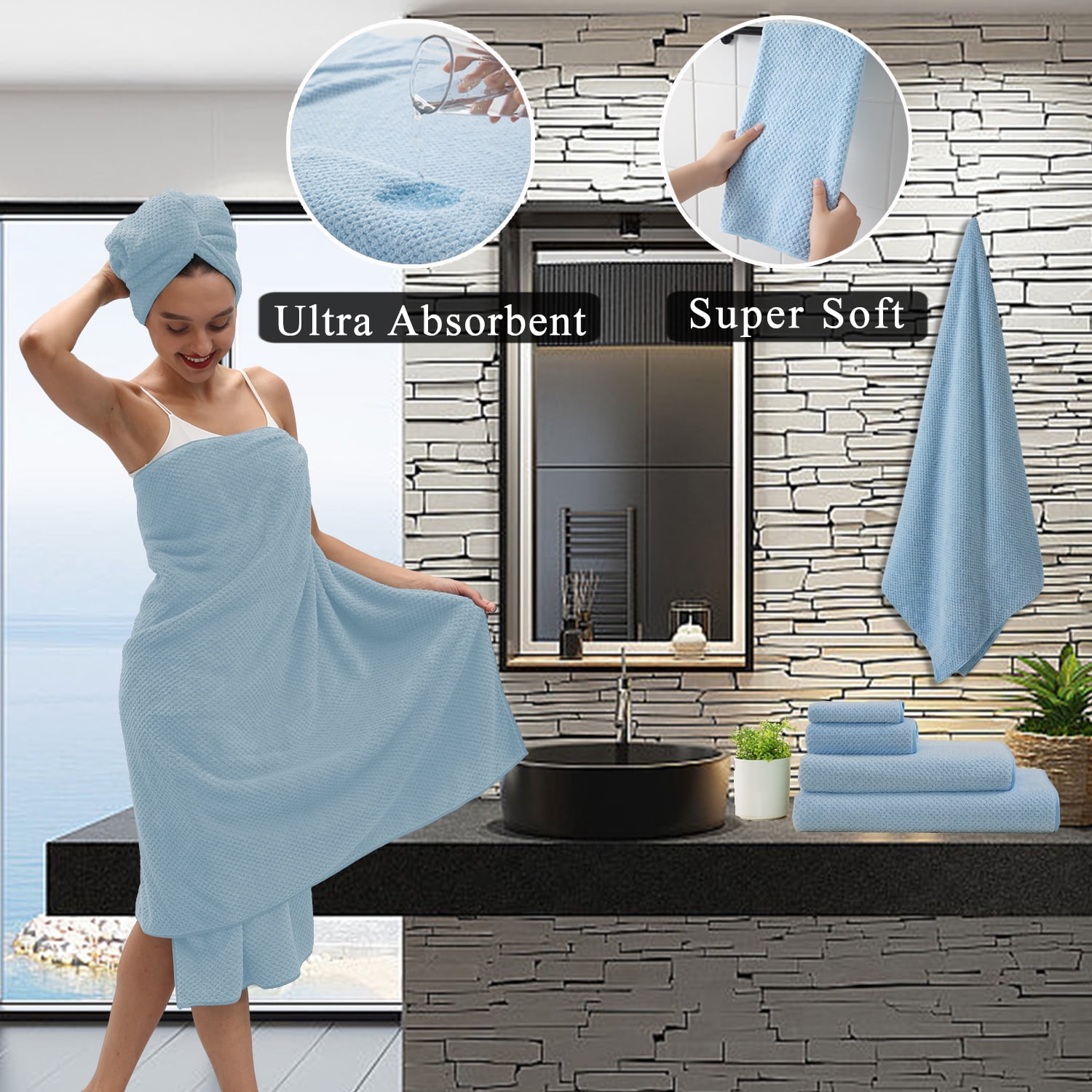 Smuge 4 Pack Bath Towels Extra Large 35 x 70 Inches,600 GSM Ultra Soft Large Bath Towel Set Quick Dry Bathroom Towelsfor Bathroom Kitchen Spa Hotel Gym（Blue）
