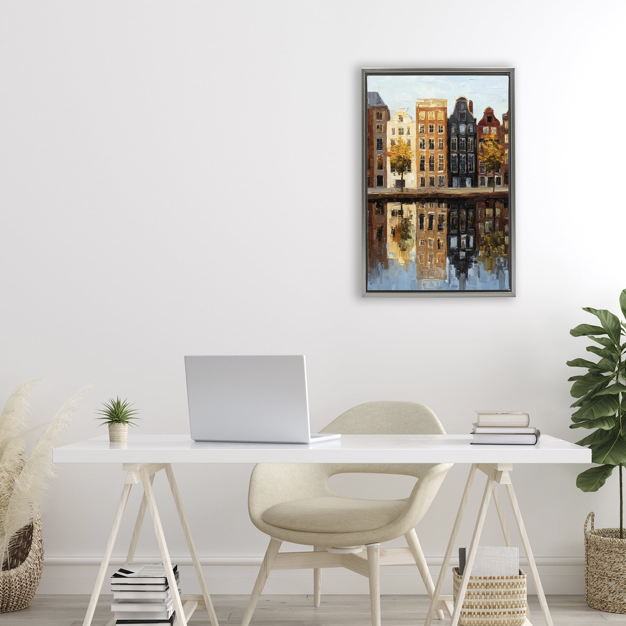 Stupell Industries City Reflection over Canal Gray Framed Floater Canvas Wall Art, design by Petal Prints Design