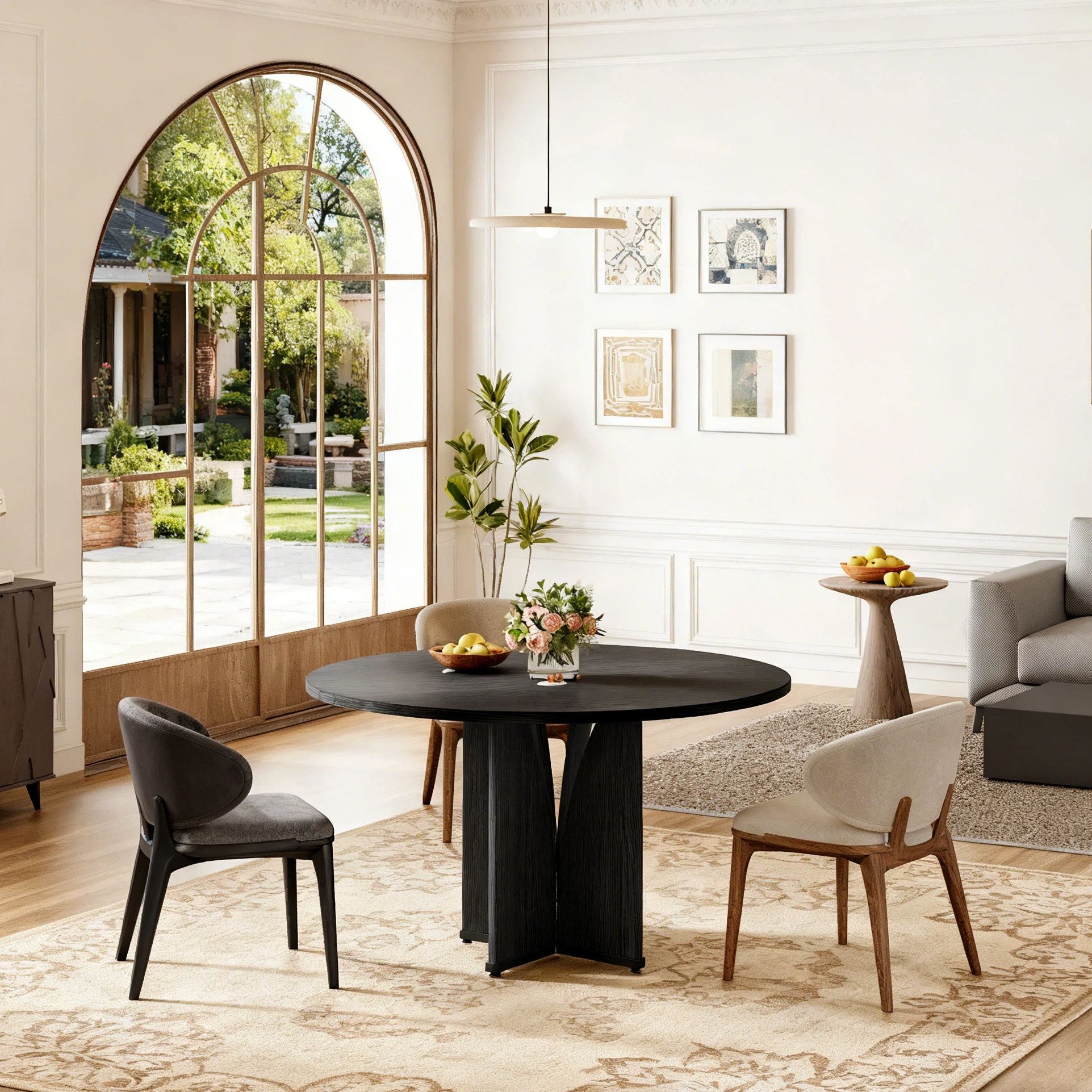 Fnova 39.37" Modern Round Dining Table for 4 with Wood Tabletop, Kitchen Table for Dining Room, Black