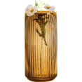 thumbnail image 1 of SHIQI-Ribbed Flower Vase with Rounded Bottom - Honey Hand-Blown Glass Vases for Flowers, Fluted & Ribbed Design - Elegant Ribbed Vase for Flowers, Premium Honey Glass Vase for Decoration, 1 of 4
