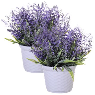 KALLORY Artificial Lavender Fake Violet Pot Shape 2Pcs for Home and Office Use