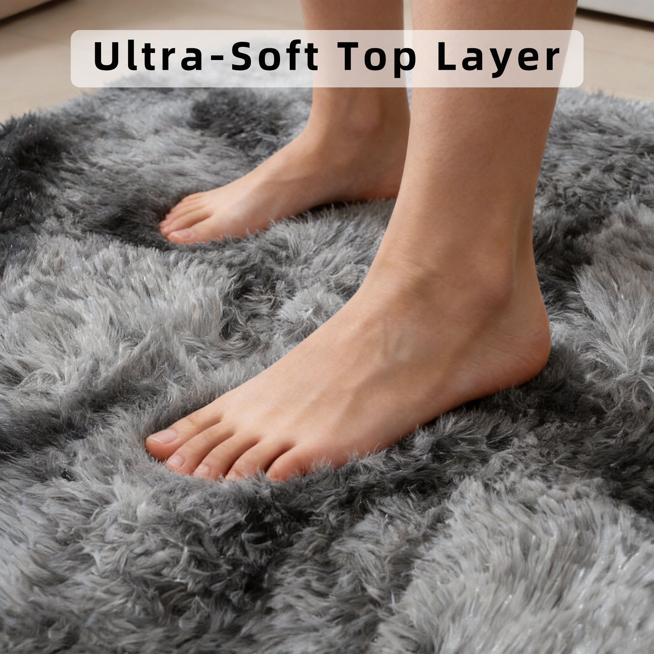 Area Rugs for Living Room Bedroom, 4'x6' Soft Fluffy Shag Indoor Floor Carpet for Living Room Bedroom Dining Room Office Home Decor, Tie-dye Dark Gray