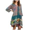 thumbnail image 2 of Sakmal Shift Dress Summer Dresses for Women 2024 Vacation Knee Length Graphic Blue Vintage 3/4 Sleeve V-Neck Ladies Dresses $5, 2 of 5