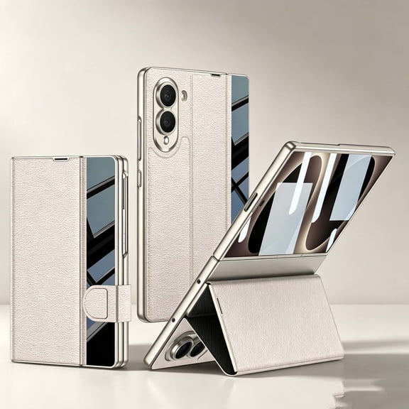 for Samsung Galaxy Z Fold 8 Rugged Case with Front Screen Protector, Luxury Double-layer Material PU Leather PC Magnetic Closure Design Flip Cover Kickstand Function Phone Case, Titaniumgray