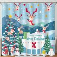 thumbnail image 1 of Whimsical Christmas Shower Curtain with Reindeer & Snowmen, 1 of 5