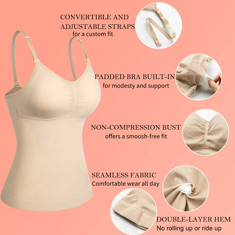 VASLANDA Women's Cami Shaper with Built in Bra Tummy Control Smoothing  Camisole Tank Top Underskirts Shapewear Body Shaper 