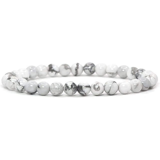 Angelstones Bracelet Extensible en Perles Rondes 6mm Howlite Blanc Naturel 7 Pouces Unisexe