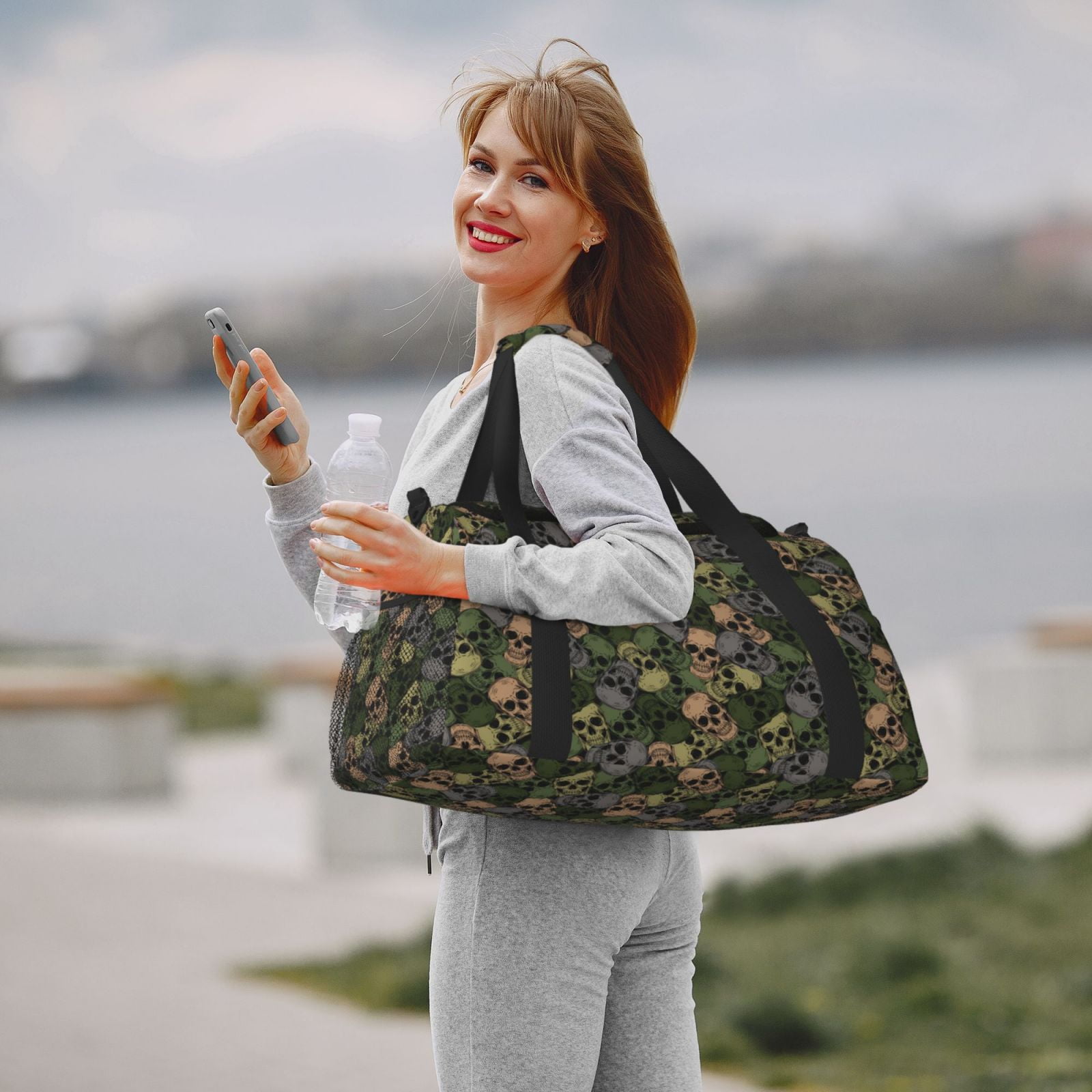 Defioc Camouflage Skulls Print Hand Travel Bag - Foldable Travel Duffel Bags for Men Women -Sport Gym Bag - Overnight Travel Duffel Bag - Adjustable Shoulder Strap