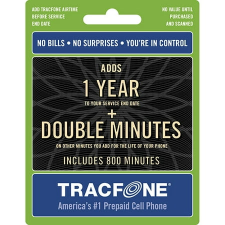 TracFone 1-Year Double Minute Prepaid Wireless Airtime Card, 800 Units