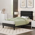 thumbnail image 2 of 4 Ever Winner Twin Size Platform Bed Frame, Horizontal Stitched Black Velvet Upholstered Headboard, Solid Wooden Slat Support, No Box Spring Required, Easy Assembly, 2 of 11