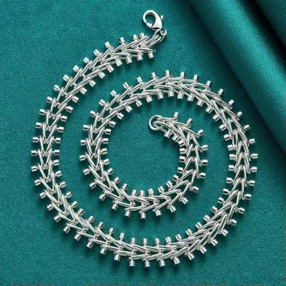 EOEMY 925 Sterling Silver Fish Bone Chain Necklace Women Men Fashion Party Jewelry-1Pcs