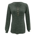 thumbnail image 3 of Garbnen Womens Sweater Ribbed Knit Basic Henley Women Long Sleeve Tops Lightweight Soft Fall Winter Warm Fashion Tunics Tops for Women Green L, 3 of 4